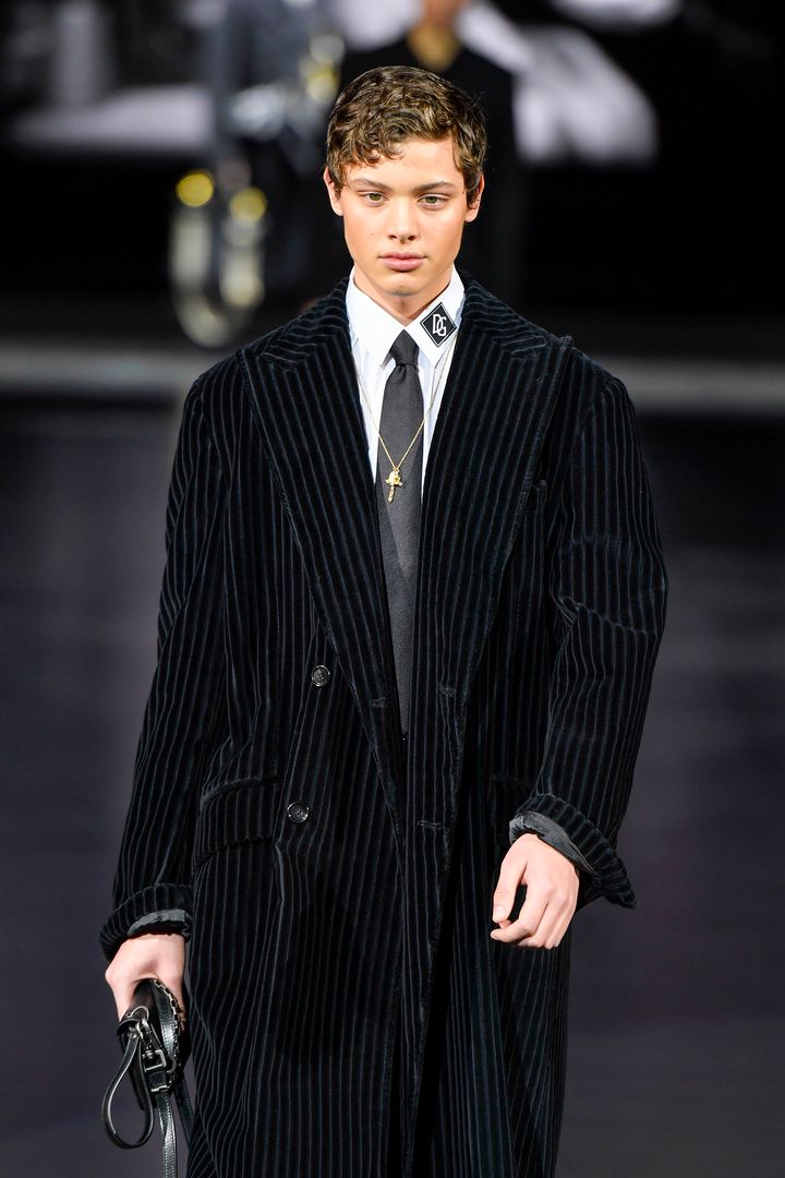 Bobby Brazier walks in the Dolce & Gabbana autumn/winter 2020-2021 fashion show on 11 January in Milan