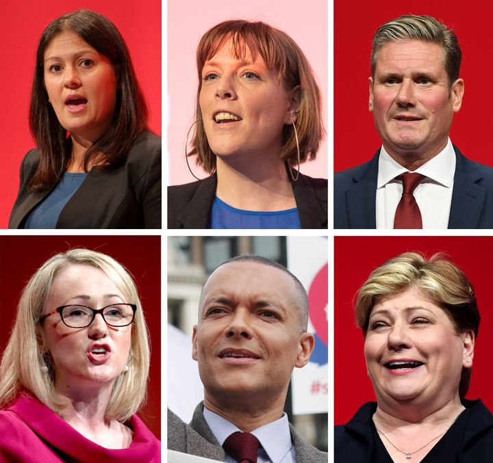 Top, left to right: Lisa Nandy, Jess Phillips, Keir Starmer, (bottom, left to right) Rebecca Long-Bailey, Clive Lewis and Emily Thornbury, the six Labour Party MPs that are running in the leadership election.