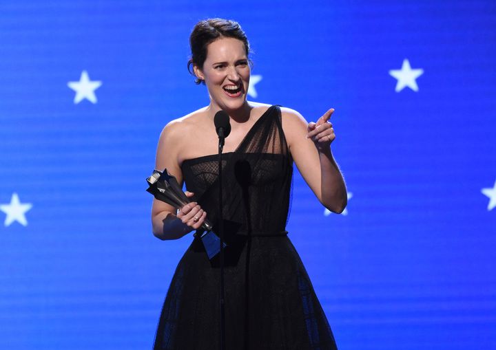 Phoebe Waller-Bridge accepts the award for best actress in a comedy series for "Fleabag" at the 25th annual Critics' Choice Awards on Sunday, Jan. 12, 2020, at the Barker Hangar in Santa Monica, Calif. (AP Photo/Chris Pizzello)