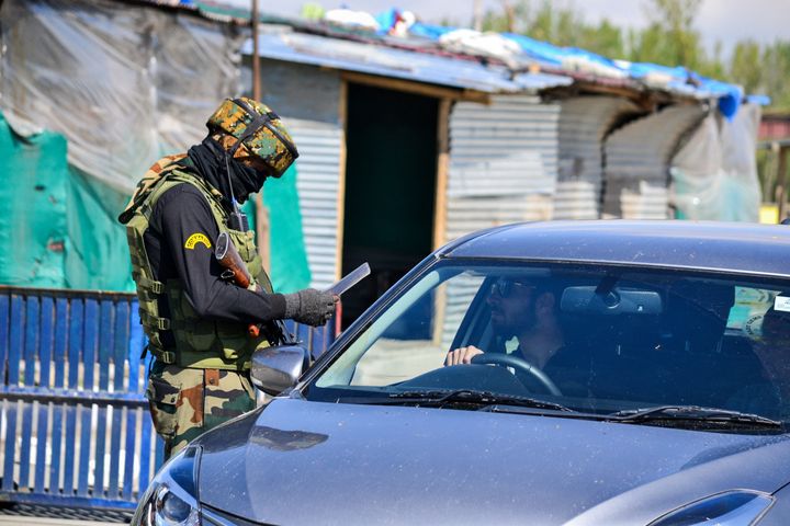 Representative image of a checkpoint in Jammu and Kashmir. (Photo by Saqib Majeed/SOPA Images/LightRocket via Getty Images)