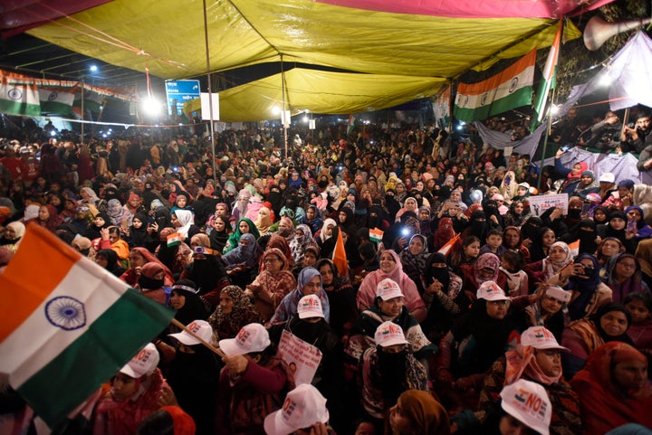 Women protesting against CAA and NRC at Shaheen Bagh, on January 12, 2020.