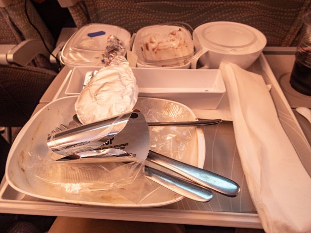 The waste from a meal on an Emirates flight. 