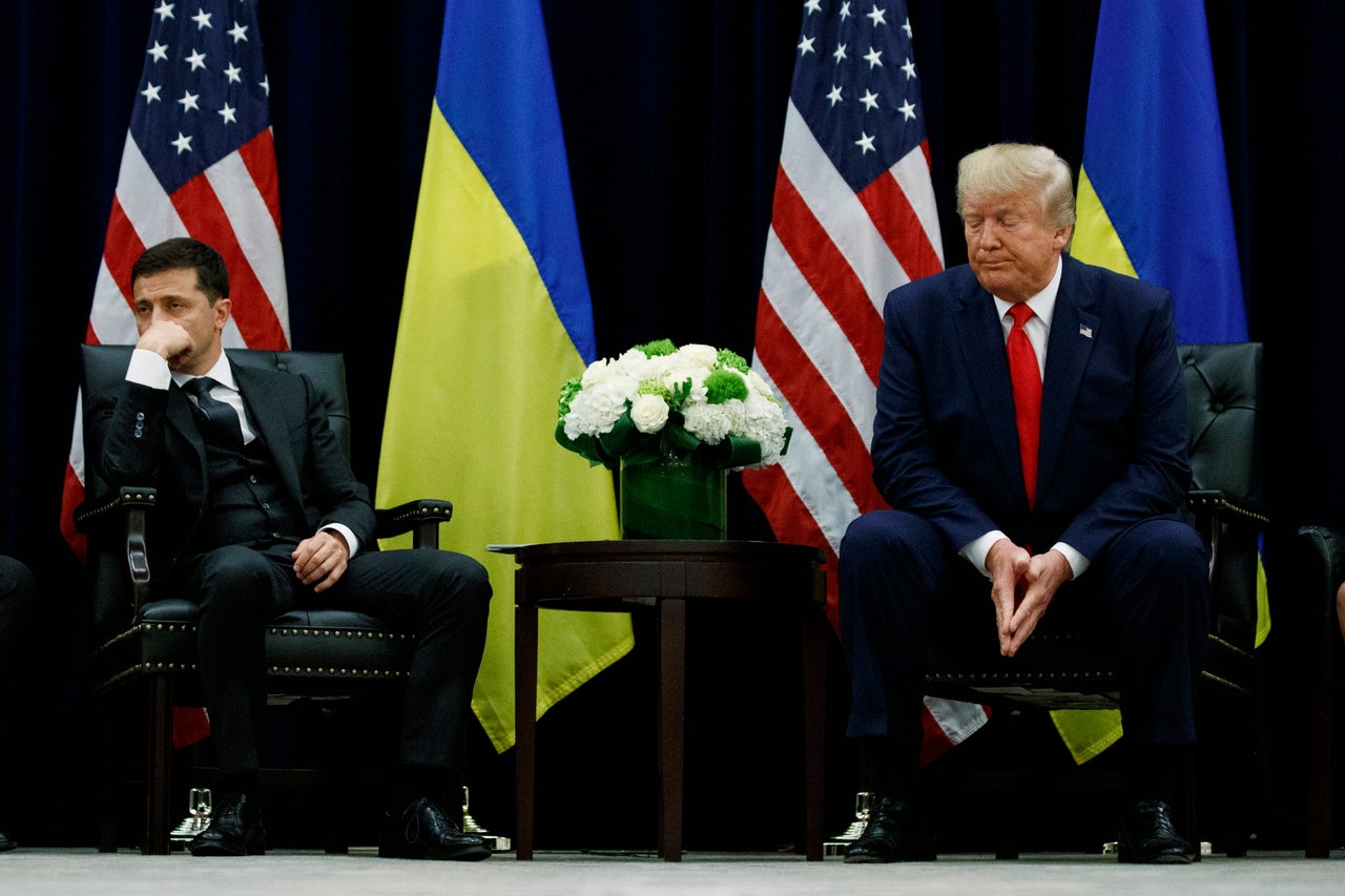 In this Sept. 25, 2019, file photo, President Donald Trump meets with Ukrainian President Volodymyr Zelenskiy during the United Nations General Assembly in New York. 