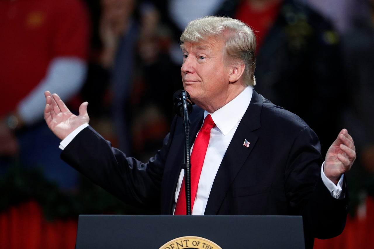 U.S. President Donald Trump speaks at a rally in Pensacola, Florida, on Dec. 8, 2017. 