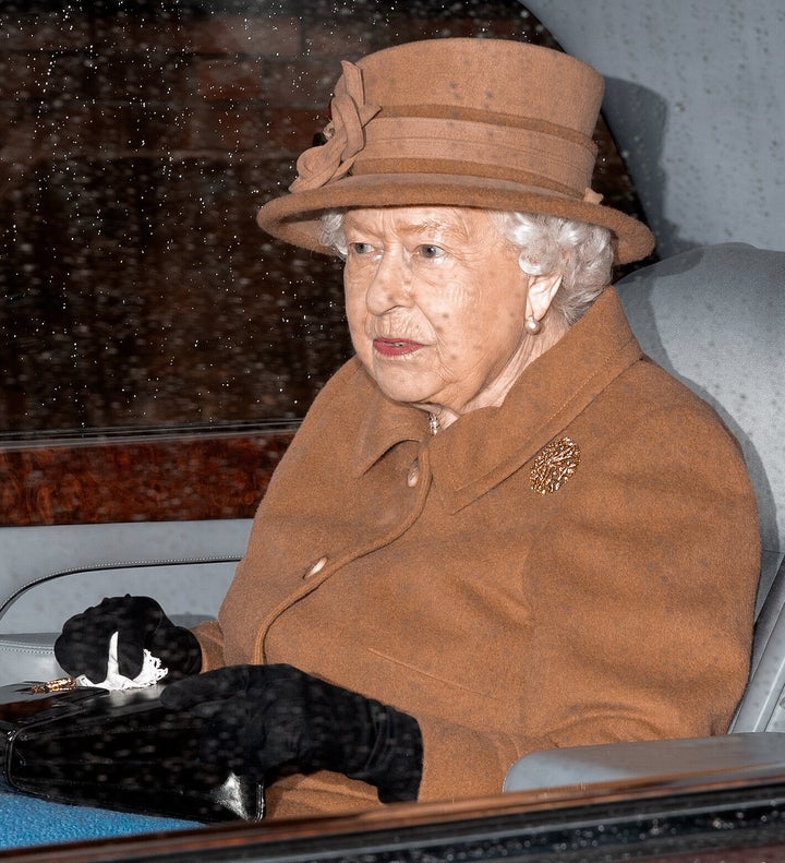 Queen Elizabeth II seen wearing a matching hue to Meghan leaving church in King's Lynn, England, on Jan. 12, days later.