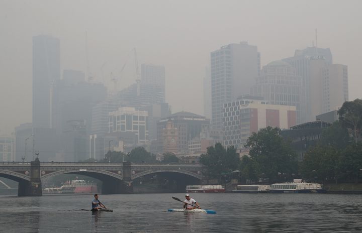 A thick smoke haze from the bushfires hangs over Melbourne, Australia, January 14, 2020. 