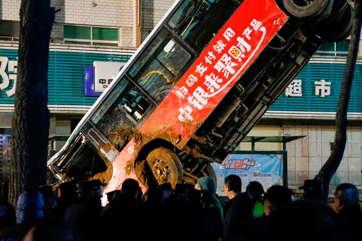 Footage showed people running away as the ground began to give way.