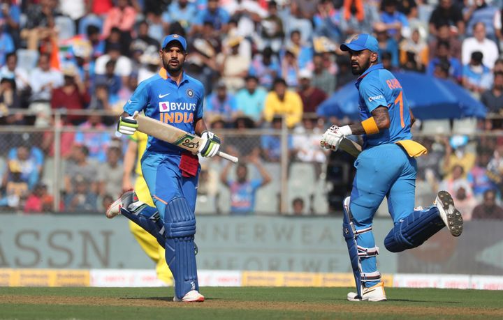 Shikhar Dhawan and KL Rahul during the first ODI match between India and Australia in Mumbai, January 14, 2020.