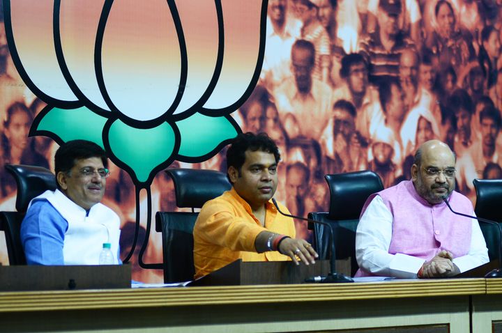 HuffPost India spoke with Shrikant Sharma (centre), a cabinet minister and spokesperson of the BJP government in Uttar Pradesh, on 13 January, 2019.
