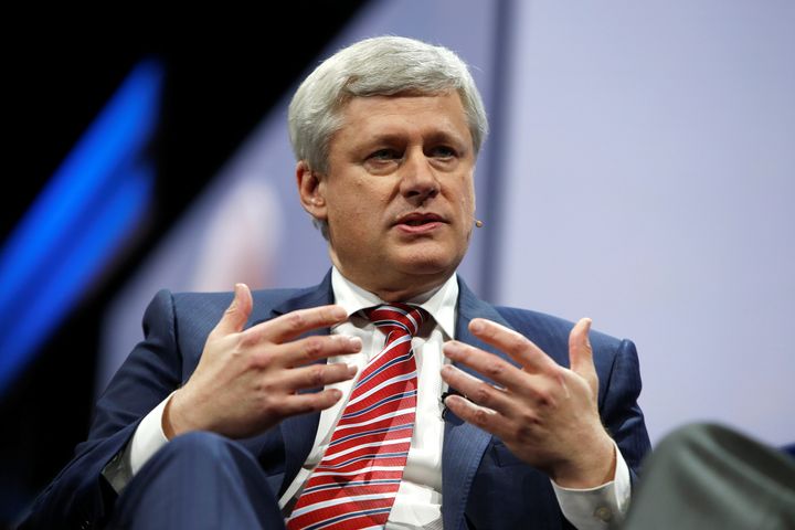 Stephen Harper speaks at a policy conference in Washington, U.S. on Mar. 26, 2017. 