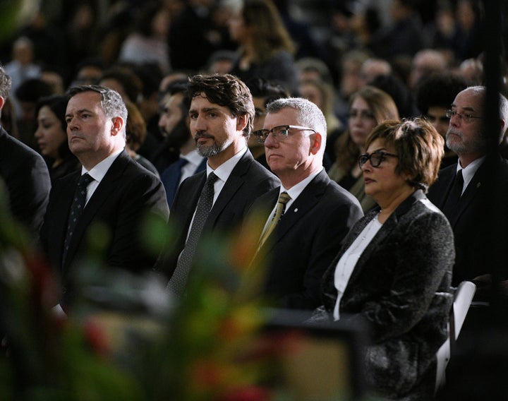 Justin Trudeau at a memorial service at the University of Alberta for the victims of a Ukraine plane crash in Edmonton on Jan. 12, 2020.