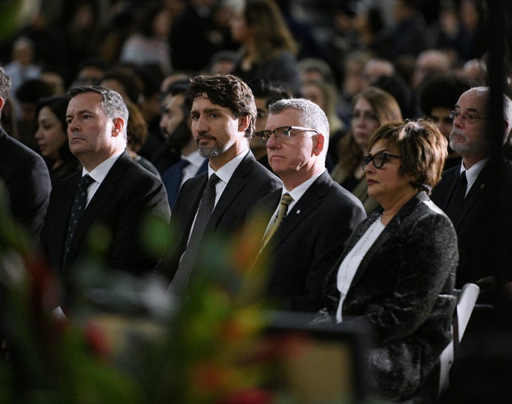  Justin Trudeau at a memorial service at the University of Alberta for the victims of a Ukraine plane crash in Edmonton on Jan. 12, 2020. 