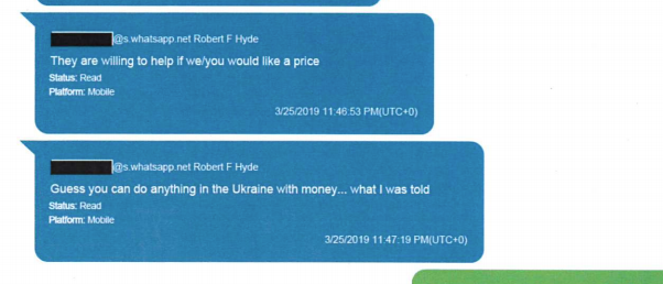 Hyde apparently had contacts in Kyiv who were willing to track Yovanovitch for money.