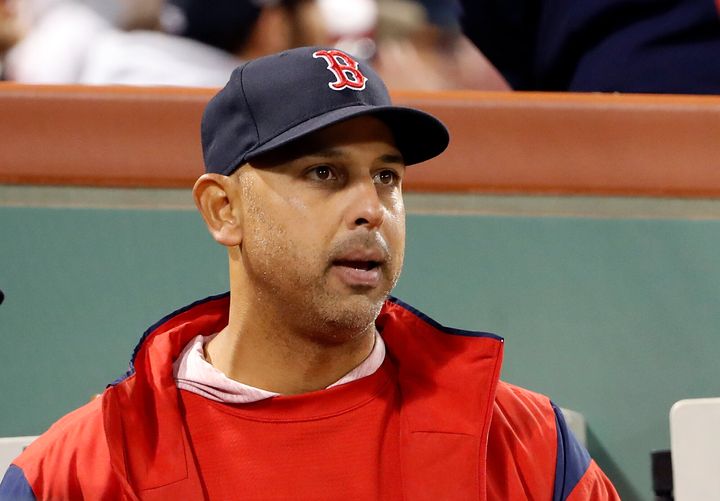 Boston Red Sox manager Alex Cora in the dugout during the fifth inning of a baseball game against the Toronto Blue Jays, Thursday, April 11, 2019, at Fenway Park in Boston. (AP Photo/Winslow Townson)