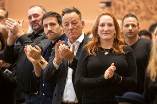 Bruce Springsteen and Patti Scialfa applauded as their son Sam Springsteen was sworn in as a Jersey City Fire Department recruit on Tuesday.