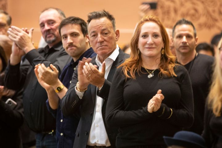 Bruce Springsteen and Patti Scialfa applauded as their son Sam Springsteen was sworn in as a Jersey City Fire Department recruit on Tuesday.