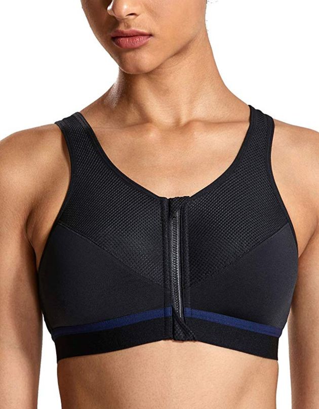 SYROKAN Women’s High Impact Wireless Cross Back Support Front Zip Sports Bra, Amazon