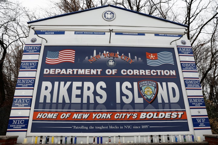 The entrance to the New York City Department of Corrections Rikers Island facility in Queens, in New York, is seen. 