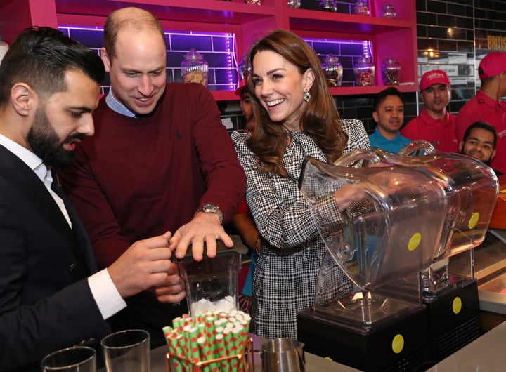 The Duke of Cambridge and Duchess of Cambridge help make Kulfi milkshakes at MyLahore on Jan. 15 in Bradford, United Kingdom. 