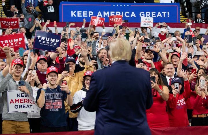 U.S. President Donald Trump arrives for a "Keep America Great" campaign rally in Milwaukee, Wisconsin, Jan. 14, 2020. 