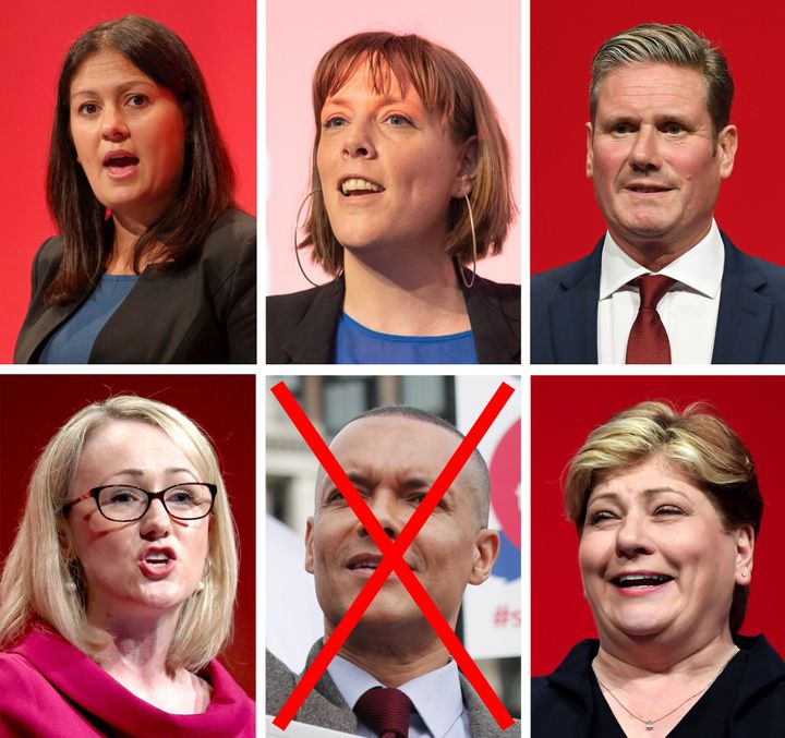 File photos of (left to right) Labour MPs Lisa Nandy, Jess Phillips, Keir Starmer, Rebecca Long-Bailey, Clive Lewis and Emily Thornberry. Lewis has abandoned his leadership bid for the party after falling short of the 22 nominations necessary from his fellow MPs.