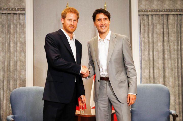 Prince Harry meets with Canada's Prime Minister Justin Trudeau ahead of the Invictus Games in Toronto on Sept. 23, 2017.