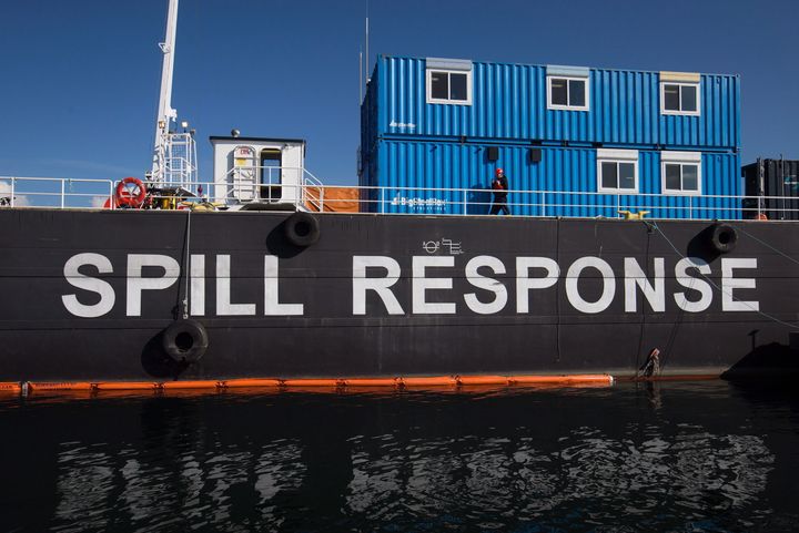 A spill response tank barge during an exercise on English Bay in Vancouver, B.C. on Sept. 22, 2015.