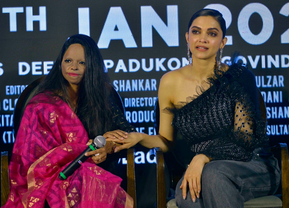 Laxmi Agarwal and Deepika Padukone during the title track launch of upcoming movie Chhapaak in Mumbai.