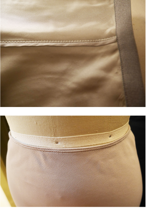 Top to bottom: Close-ups of the Helmut Lang and Topshop waistbands.