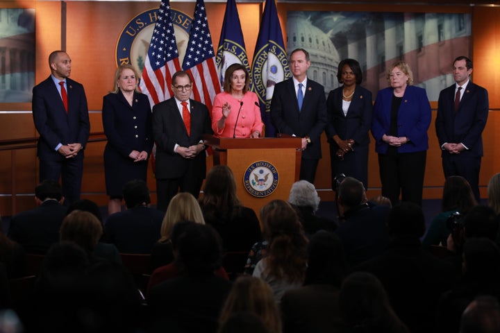 Speaker of the House Nancy Pelosi announces impeachment managers for the articles of impeachment against President Donald Tru