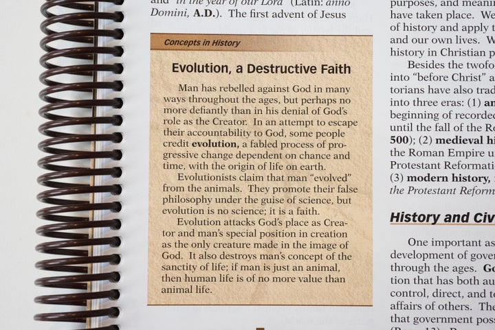 A world history textbook published by Abeka disparages evolution "fable." 