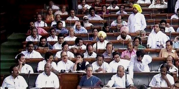 During the voting for GST bill in Parliament on Wednesday.