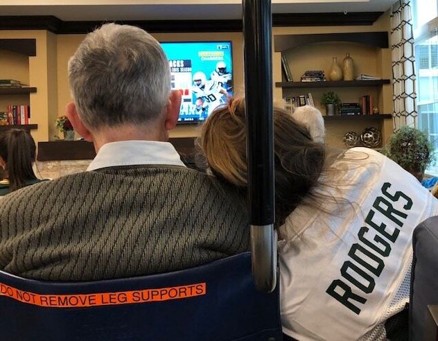 Carrie Friedman with her dad, watching the Green Bay Packers play a game on Nov. 3, 2019.