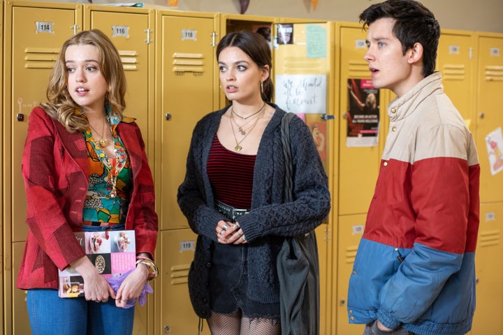 Aimee Lou Wood, Emma Mackey and Asa Butterfield in "Sex Education"