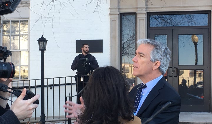 GOP presidential candidate Joe Walsh brings his complaint about canceled primaries and caucuses to Republican National Committee headquarters on Jan. 16.