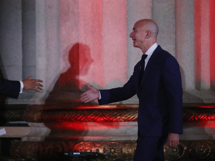 Jeff Bezos, CEO of Amazon, before being presented with the 2016 USIBC Global Leadership Award by Prime Minister Narendra Modi during the 41st Annual Leadership Summit at the Mellen Auditorium, June 7, 2016 in Washington, DC.