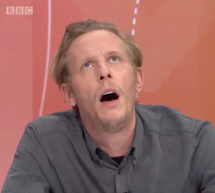 Laurence Fox rolling his eyes during his infamous Question Time appearance