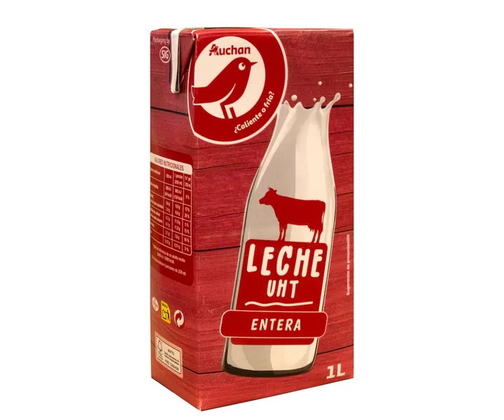 Un litro de leche UHT entera de la marca blanca de Alcampo.