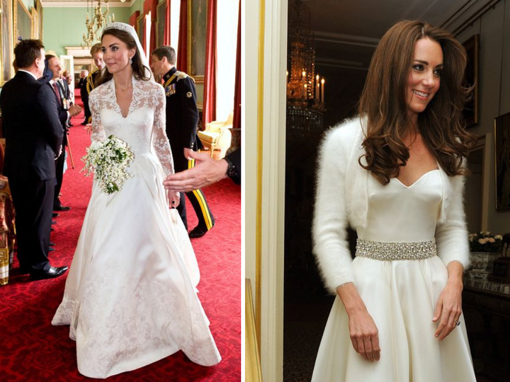 The Duchess of Cambridge's two wedding looks.