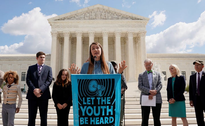 Kelsey Juliana, a lead plaintiff in the climate lawsuit against the federal government, speaks outside the Supreme Court in September.