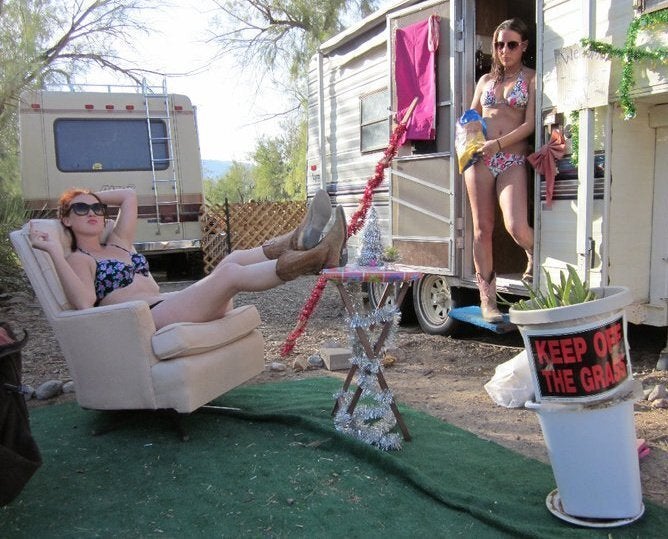 At the trailer park with my friend Maggie, who worked as a wrangler at the stables in Death Valley.