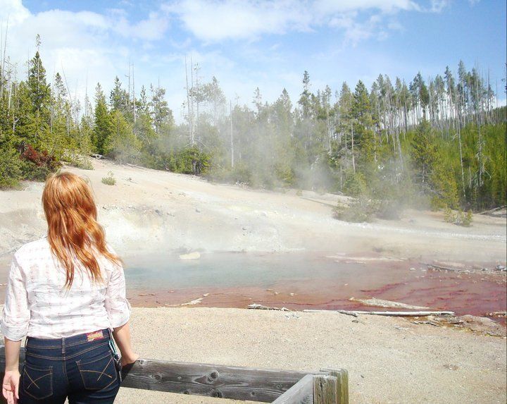 In a geyser basin in Yellowstone National Park, shortly after arriving for the summer season.