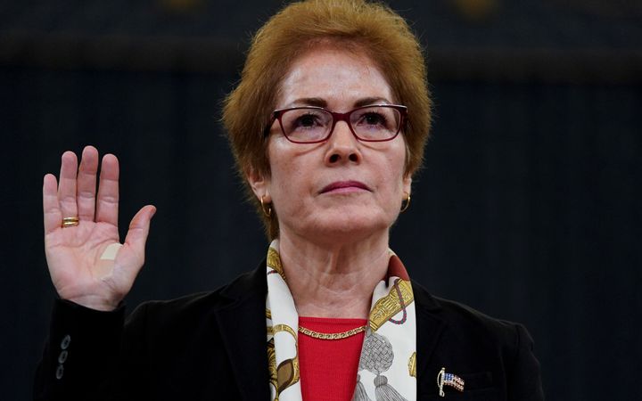 Marie Yovanovitch, former U.S. ambassador to Ukraine, is sworn in to testify before a House Intelligence Committee hearing as part of the impeachment inquiry into President Donald Trump on Nov. 15, 2019. 