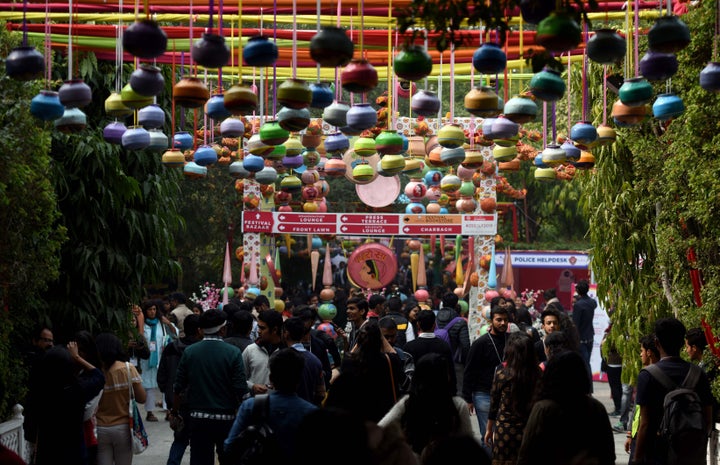 JAIPUR, INDIA - JANUARY 24: Visitors at ZEE Jaipur Literature Festival 2019, at Diggi Palace on January 24, 2019 in Jaipur, India. (Photo by Amal KS/Hindustan Times via Getty Images)