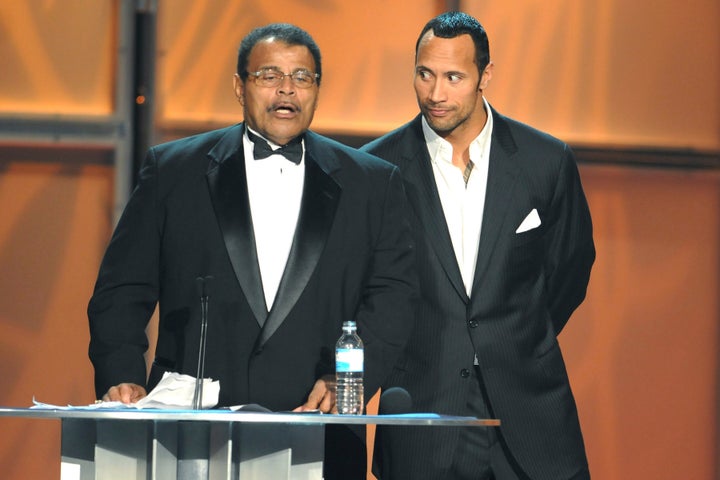 Dwayne "The Rock" Johnson inducting his father into the International Pro Wrestling Hall Of Fame in 2008