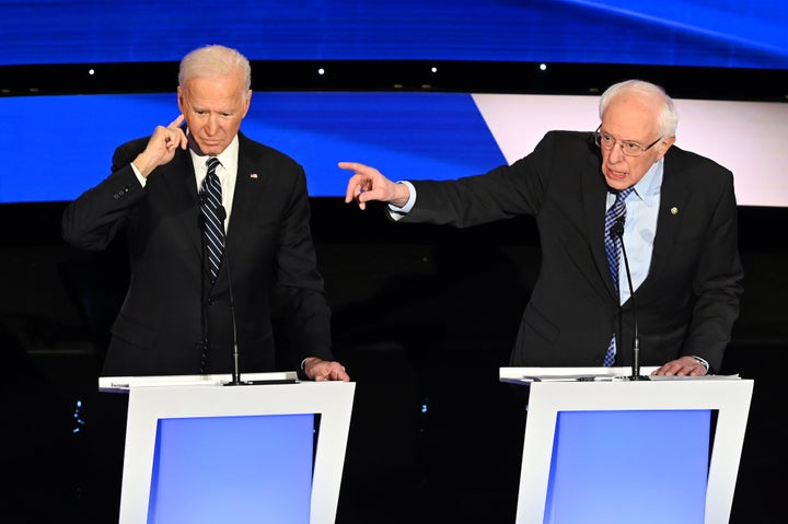 Vermont Sen. Bernie Sanders, right, did not get a chance to litigate his criticism of former Vice President Joe Biden's Socia