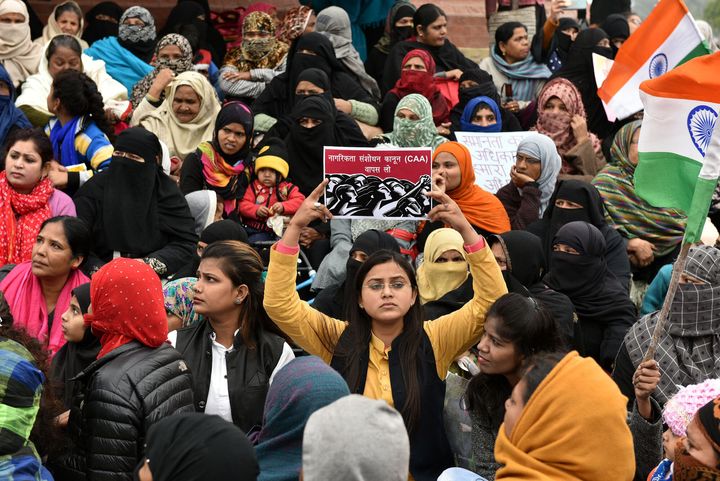 People seen during a demonstration against CAA, near clock tower, at Old City, on January 18, 2020 in Lucknow, India. 