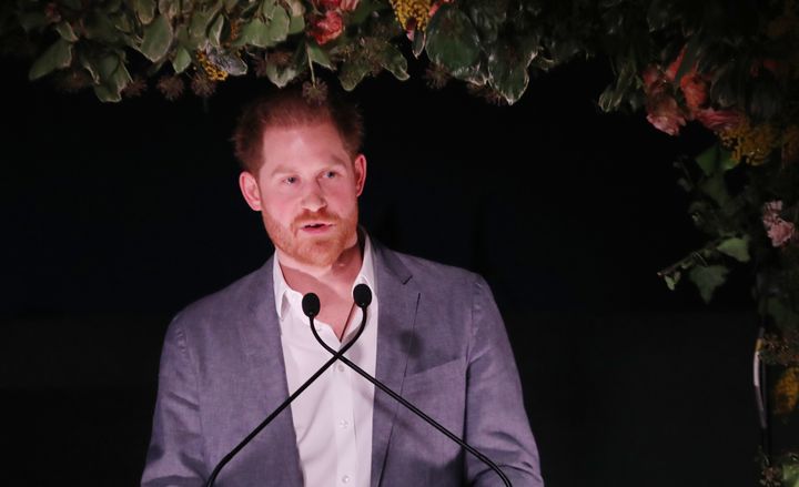The Duke of Sussex, Prince Harry, makes a speech at a Sentebale event on January 19, 2020 in London, England. 