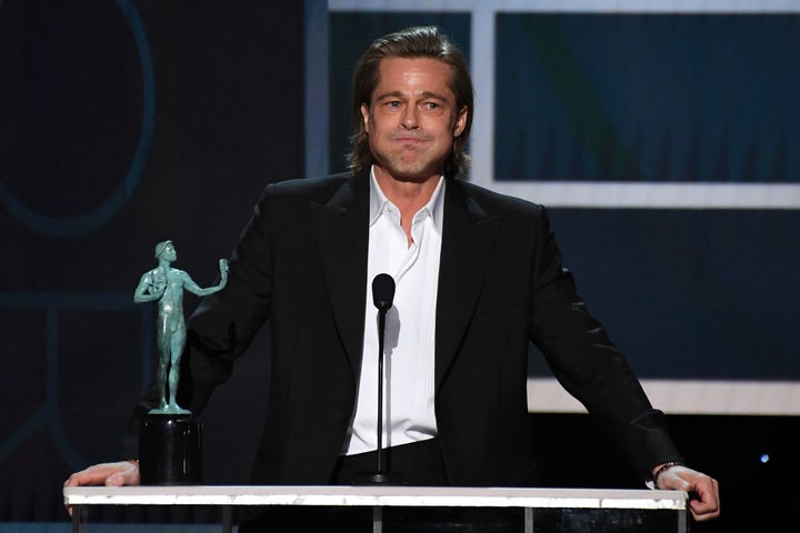 Brad Pitt accepts the award for Outstanding Performance by a Male Actor in a Supporting Role in a Motion Picture at the 26th Annual Screen Actors Guild Awards in Los Angeles on Sunday.