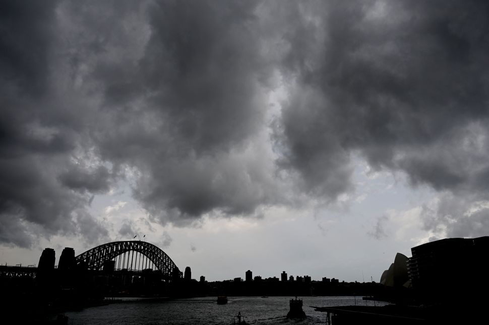 Storm clouds gather over Sydney Harbour.